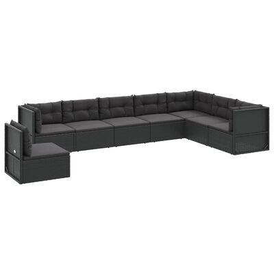 vidaXL Set mobilier de grădină cu perne, 8 piese, negru, poliratan