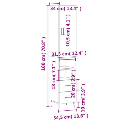 vidaXL Dulap înalt, stejar sonoma, 34,5x34x180 cm, lemn prelucrat