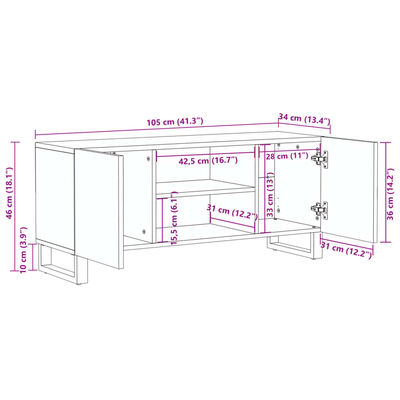 vidaXL Dulap TV, alb, 105x34x46 cm, lemn masiv mango