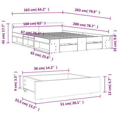 vidaXL Cadru de pat cu sertare stejar sonoma 160x200 cm lemn prelucrat