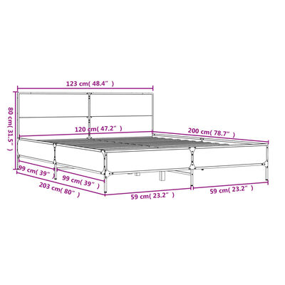 vidaXL Cadru de pat, stejar maro, 120x200 cm, lemn prelucrat și metal