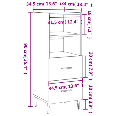 vidaXL Servantă, gri beton, 34,5x34x90 cm, lemn compozit