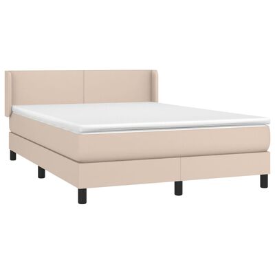 vidaXL Pat box spring cu saltea, cappuccino, 140x200cm piele ecologică