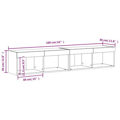 vidaXL Comode TV cu lumini LED, 2 buc., stejar maro, 80x30x30 cm