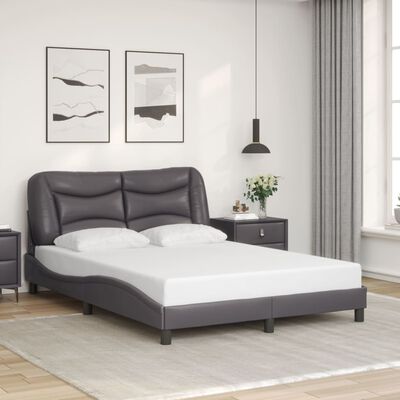 vidaXL Cadru de pat cu lumini LED, gri, 140x190 cm, piele ecologică