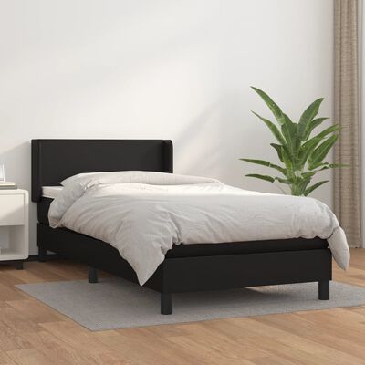 vidaXL Pat box spring cu saltea, negru, 100x200 cm, piele ecologică