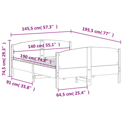 vidaXL Cadru de pat fără saltea, 140x190 cm, lemn masiv de pin