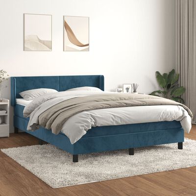 vidaXL Pat box spring cu saltea, albastru închis, 140x190 cm, catifea