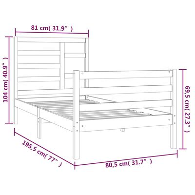 vidaXL Cadru de pat mic single, 75x190 cm, lemn masiv