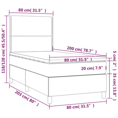 vidaXL Pat box spring cu saltea, gri deschis, 80x200 cm, catifea