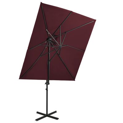 vidaXL Umbrelă în consolă cu înveliș dublu, roșu bordo, 250x250 cm