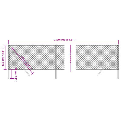 vidaXL Gard plasă de sârmă, antracit, 1,1x25 m