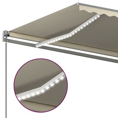 vidaXL Copertină retractabilă manual cu LED, crem, 6x3 m