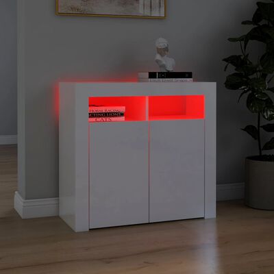 vidaXL Servantă cu lumini LED, alb extralucios, 80x35x75 cm