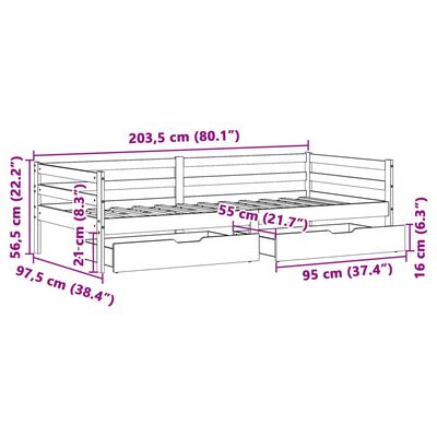 vidaXL Pat de zi cu sertare, 90x200 cm, lemn masiv pin