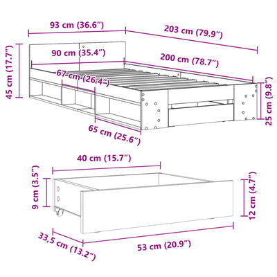 vidaXL Cadru de pat cu sertar stejar sonoma 90x200 cm lemn prelucrat