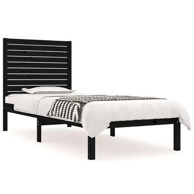 vidaXL Cadru de pat single, negru, 90x190 cm, lemn masiv