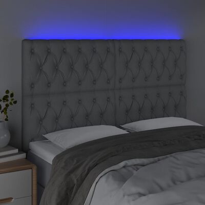 vidaXL Tăblie de pat cu LED, gri deschis, 144x7x118/128 cm, textil