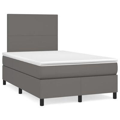 vidaXL Pat box spring cu saltea, gri, 120x200 cm, piele ecologică