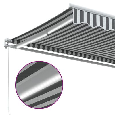 vidaXL Copertină retractabilă manual cu LED, antracit/alb, 450x300 cm