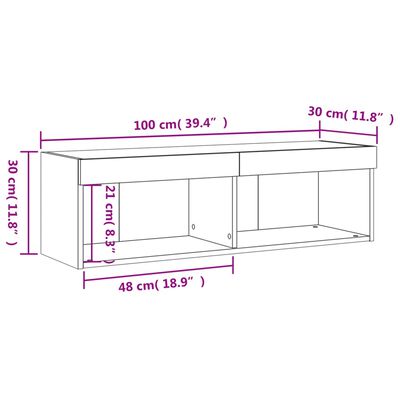 vidaXL Comodă TV cu lumini LED, stejar fumuriu, 100x30x30 cm