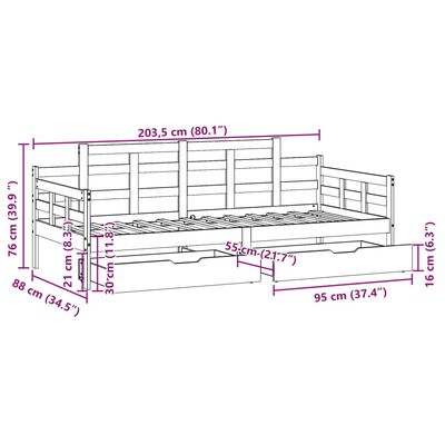 vidaXL Pat de zi cu sertare, alb, 80x200 cm, lemn masiv pin