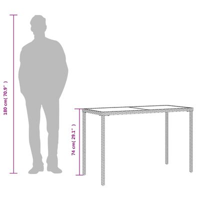 vidaXL Masă de grădină cu blat din sticlă bej, 115x54x74 cm, poliratan