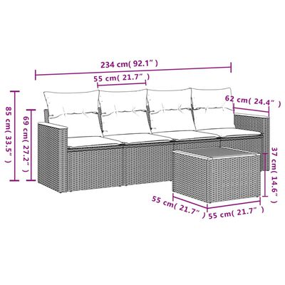 vidaXL Set canapele de grădină, 5 piese, cu perne, bej, poliratan