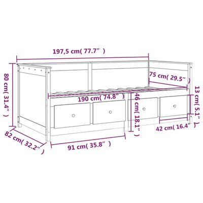 vidaXL Pat de zi, alb, 75x190 cm, lemn masiv de pin