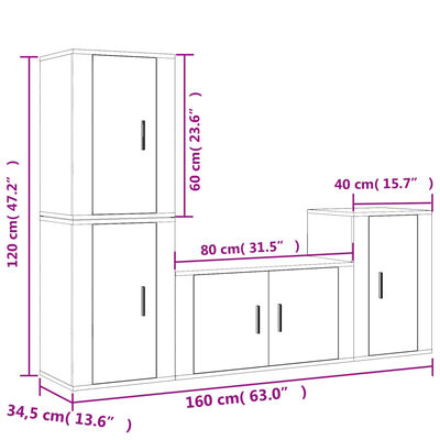 vidaXL Set dulap TV, 4 piese, gri beton, lemn prelucrat