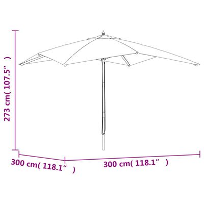 vidaXL Umbrelă de grădină stâlp din lemn, cărămiziu, 300x300x273 cm