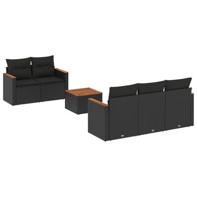 vidaXL Set mobilier de grădină cu perne, 6 piese, negru, poliratan