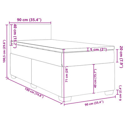 vidaXL Pat box spring cu saltea, negru, 90x190 cm, textil