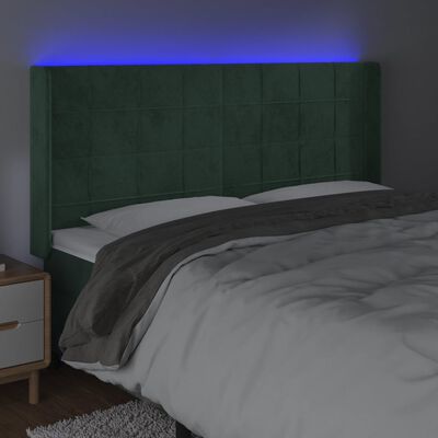 vidaXL Tăblie de pat cu LED, verde închis, 203x16x118/128 cm, catifea