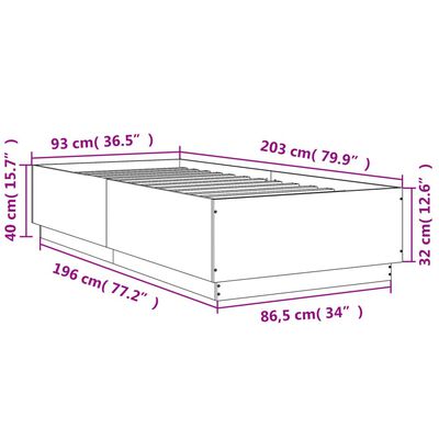 vidaXL Cadru de pat, gri sonoma, 90x200 cm, lemn prelucrat