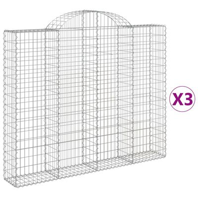 vidaXL Coșuri gabion arcuite 3 buc, 200x30x160/180 cm, fier galvanizat