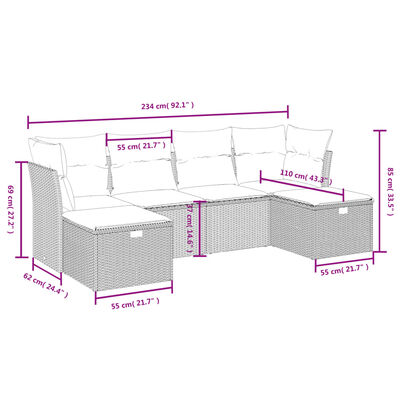 vidaXL Set mobilier de grădină cu perne, 6 piese, negru, poliratan