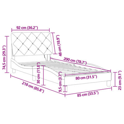 vidaXL Cadru de pat cu lumini LED, negru, 80x200 cm, catifea