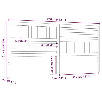 vidaXL Tăblie de pat, gri, 206x4x100 cm, lemn masiv de pin