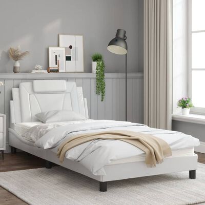 vidaXL Cadru de pat cu tăblie, alb, 100x200 cm, piele ecologică