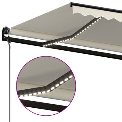 vidaXL Copertină automată cu senzor vânt & LED, crem, 450x300 cm