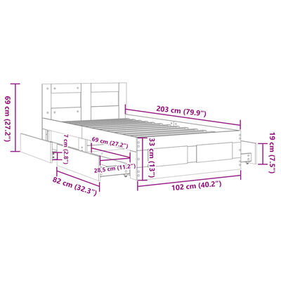 vidaXL Cadru de pat cu tăblie gri sonoma 100x200 cm lemn prelucrat