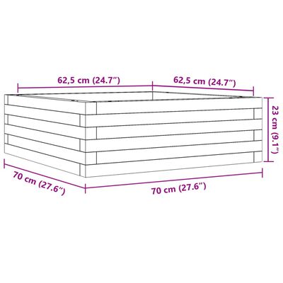 vidaXL Jardinieră de grădină, alb, 70x70x23 cm, lemn masiv de pin