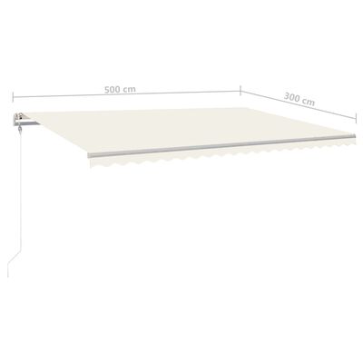 vidaXL Copertină retractabilă manual, cu stâlpi, crem, 5x3 m