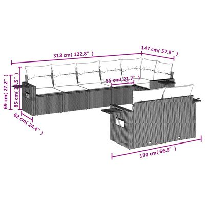 vidaXL Set mobilier de grădină cu perne, 8 piese, negru, poliratan