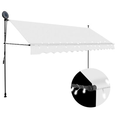 vidaXL Copertină retractabilă manual cu LED, crem, 400 cm