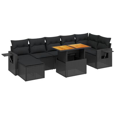 vidaXL Set mobilier de grădină cu perne, 8 piese, negru, poliratan