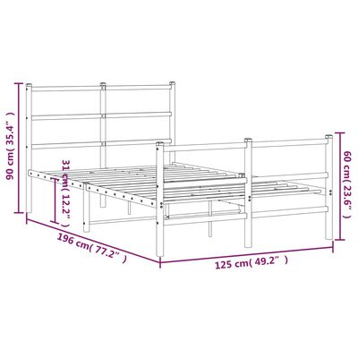 vidaXL Cadru pat metalic cu tăblie de cap/picioare , alb, 120x190 cm