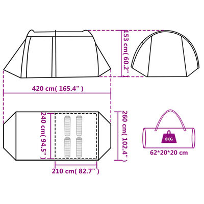 vidaXL Cort de camping tunel 4 persoane, gri/portocaliu, impermeabil