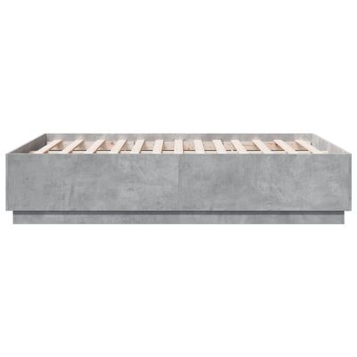 vidaXL Cadru de pat cu lumini LED gri beton 140x190 cm, lemn prelucrat